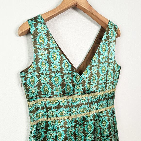 Cynthia Howie Satin Ornate Floral Sheath Dress Women's Size 12 linen/silk - Picture 7 of 13